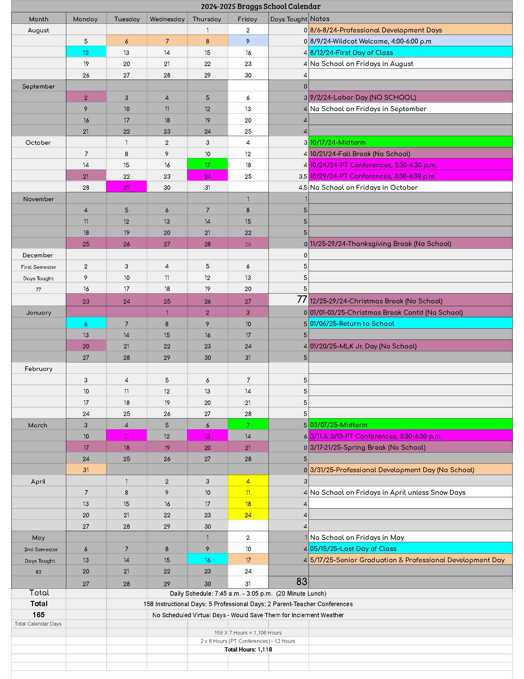 2024-2025 School Calendar