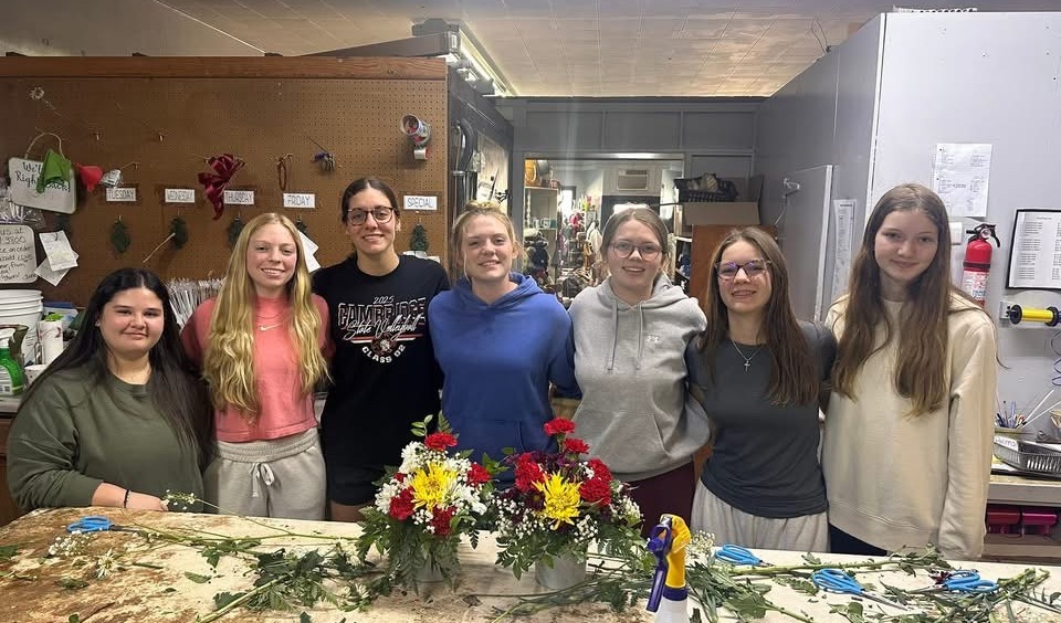 Ag. Students making flower arrangements. 