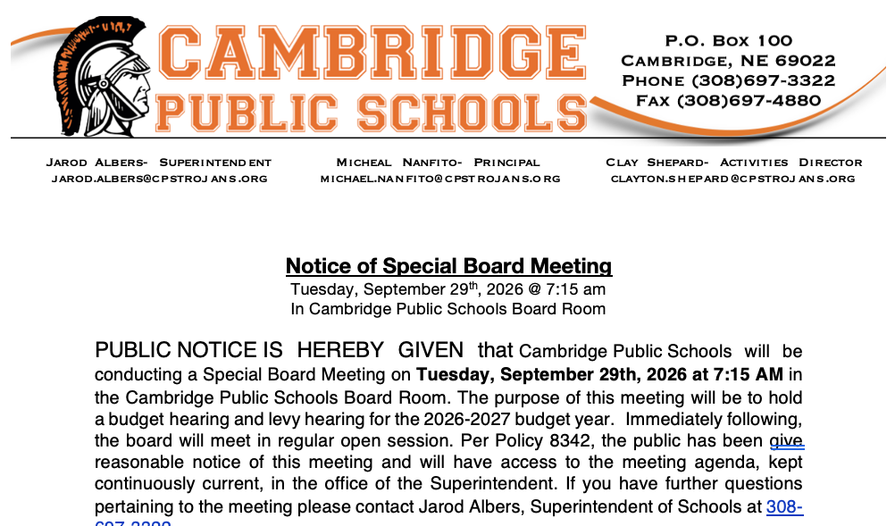 Special Board Meeting