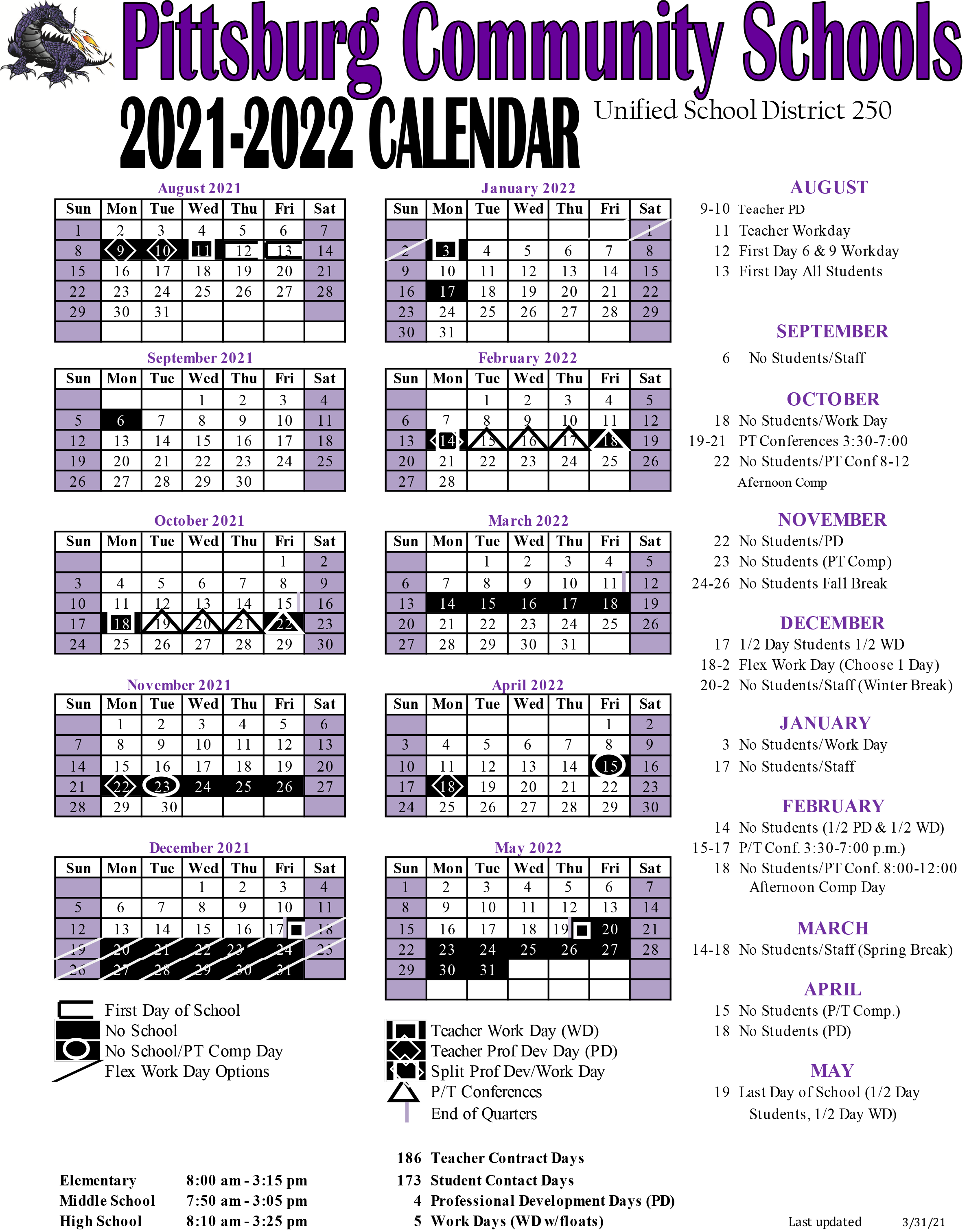 21-22 USD 250 School Calendar