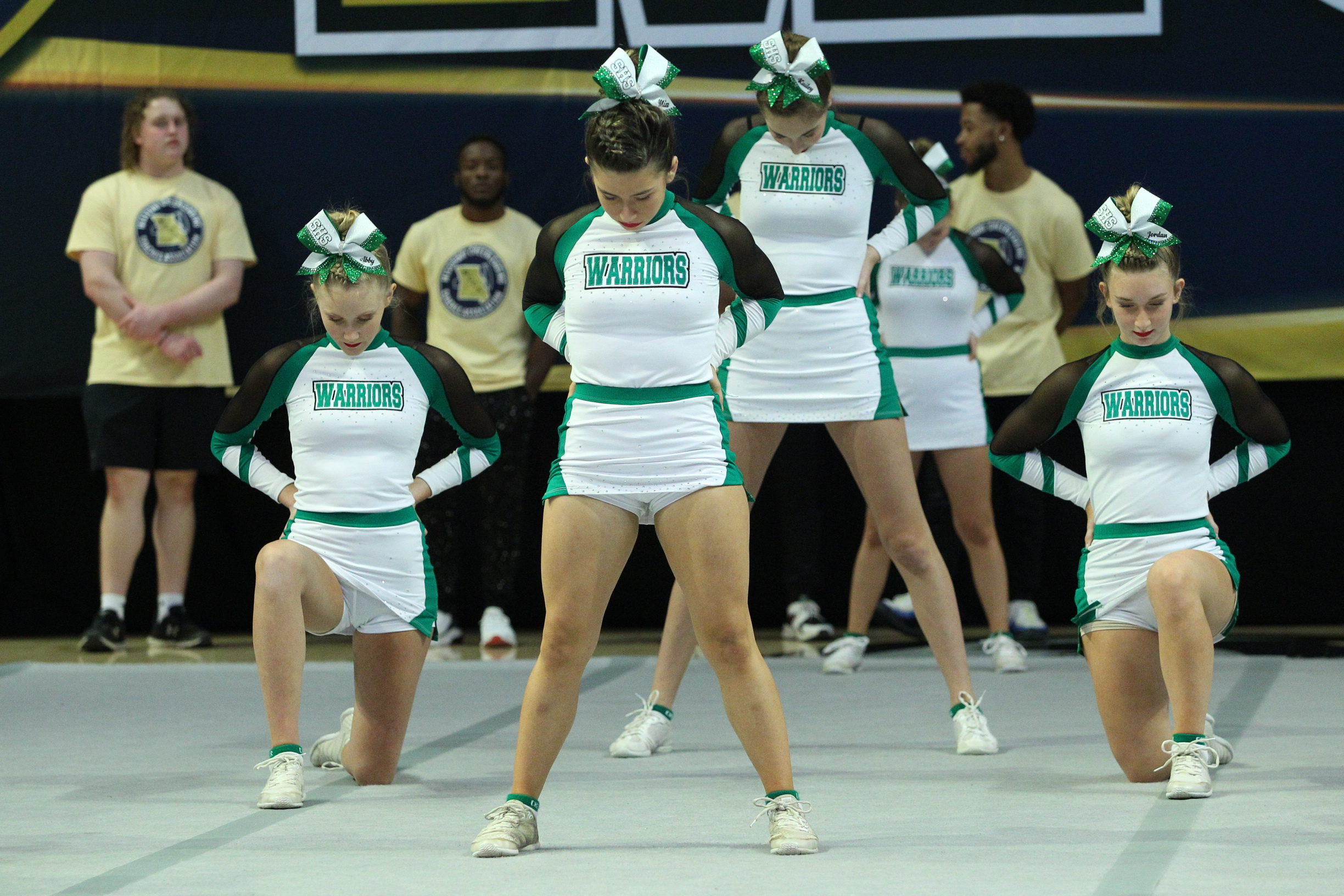 Cheerleaders perform at state competition