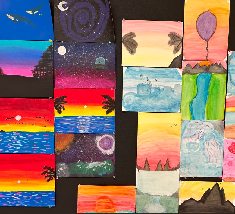 7th Grade Art acrylic and watercolor paintings