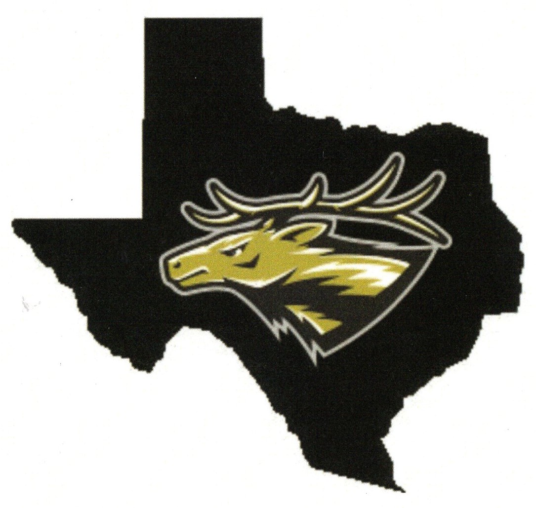 Evant ISD Heritage Foundation Logo, Elk Mascot on Black Texas Silhouette, image