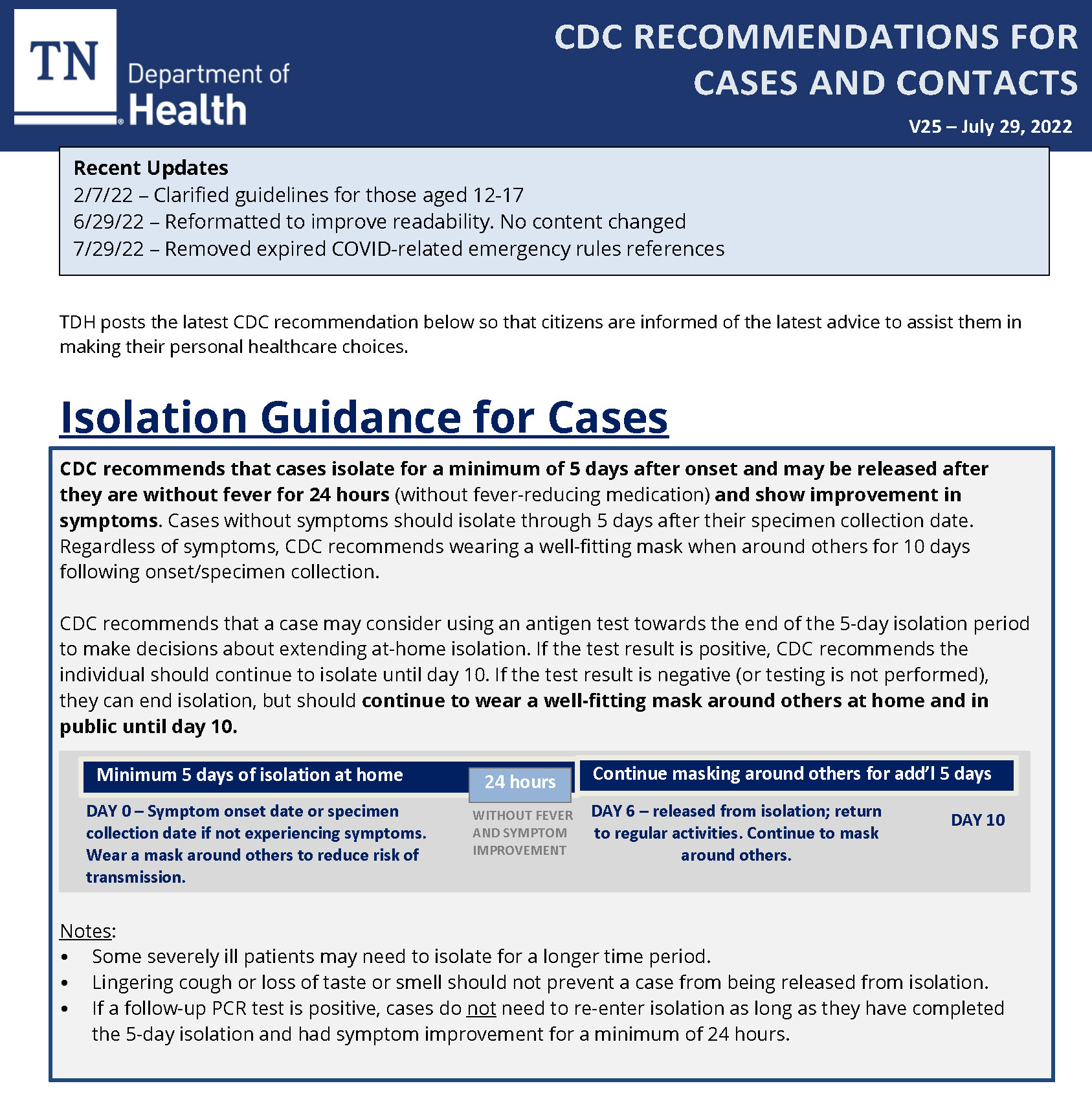 Isolation guidance