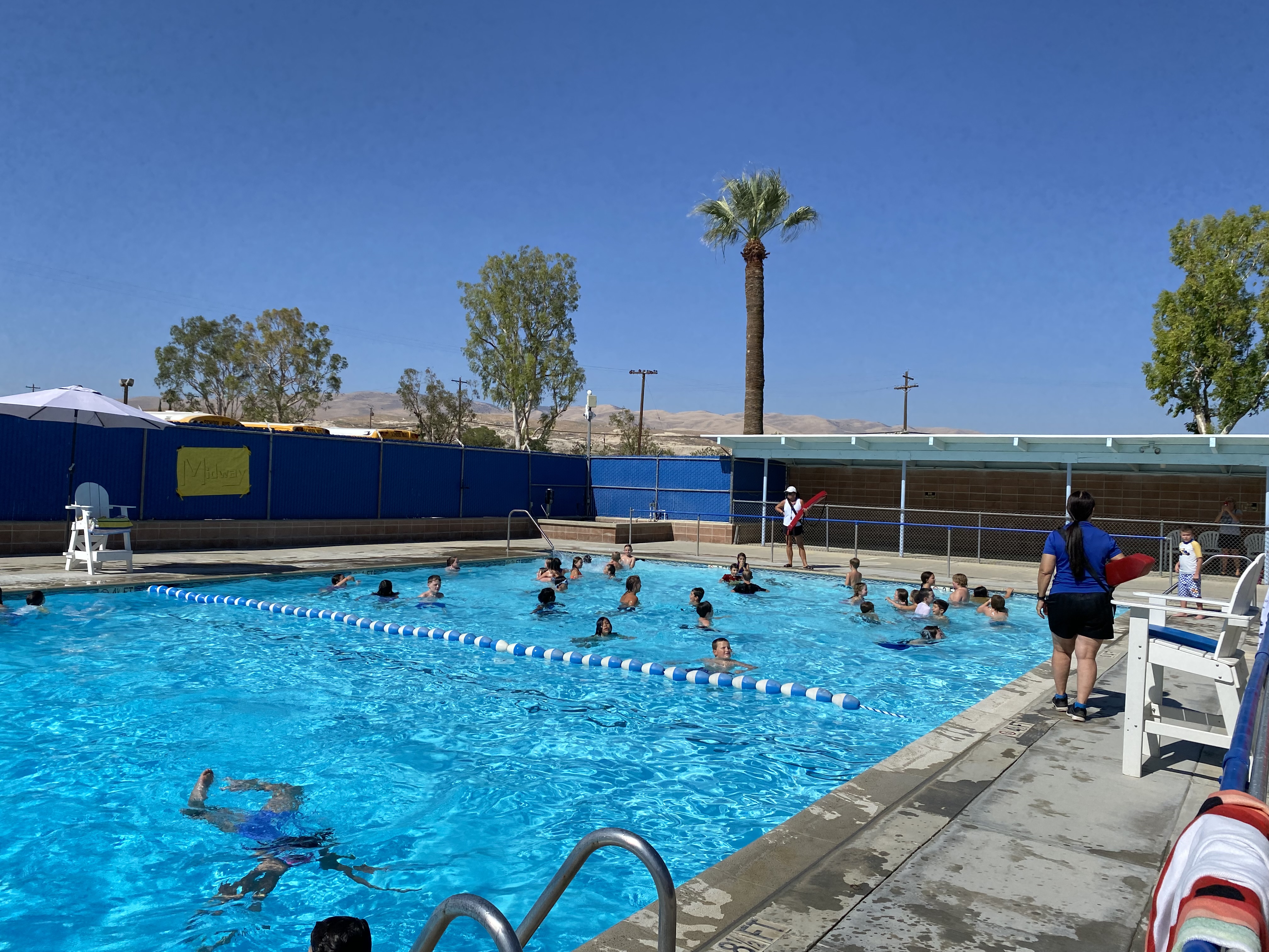 Lots of students swimming in pool