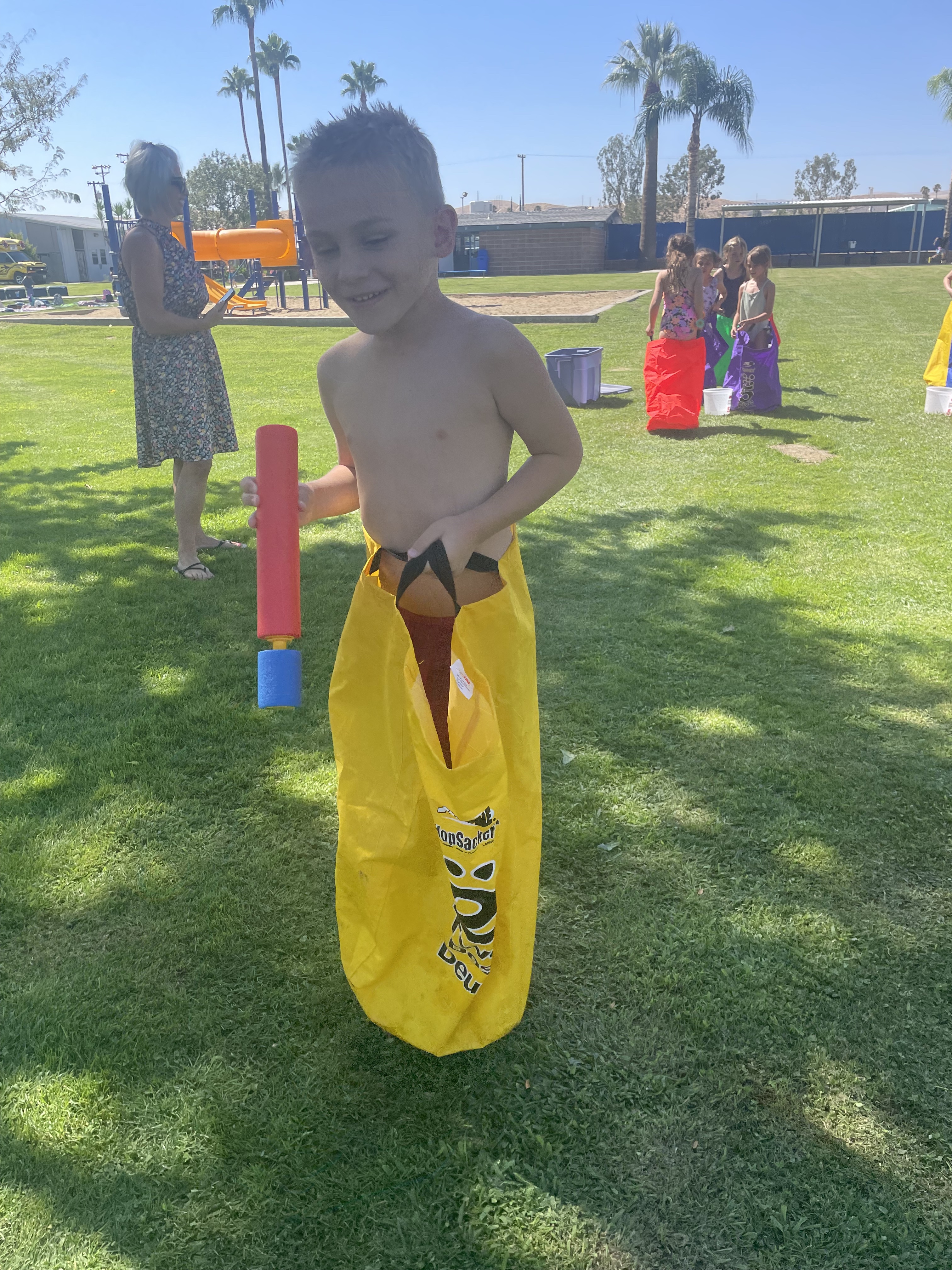 Student doing sack race