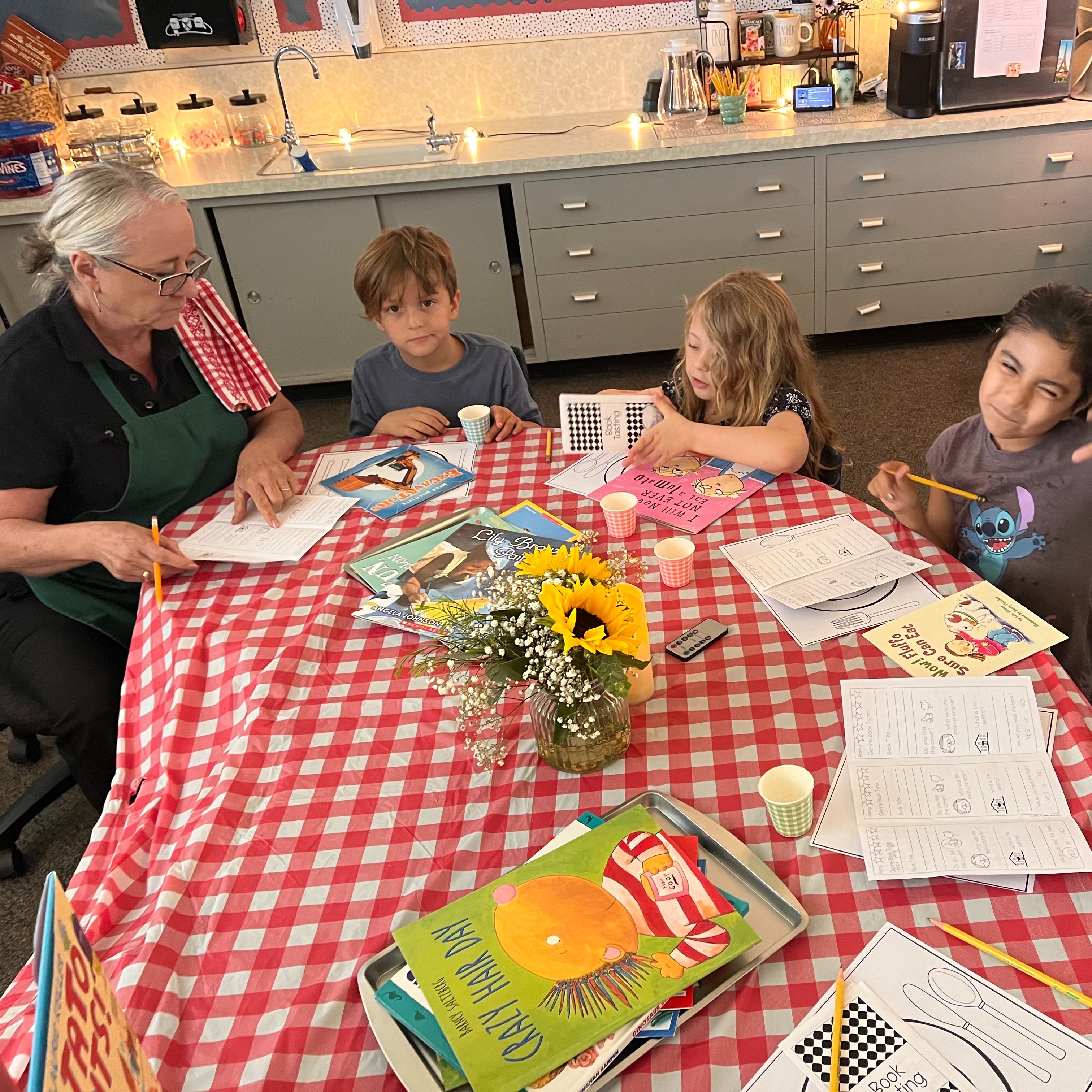 2nd grade at book tasting event