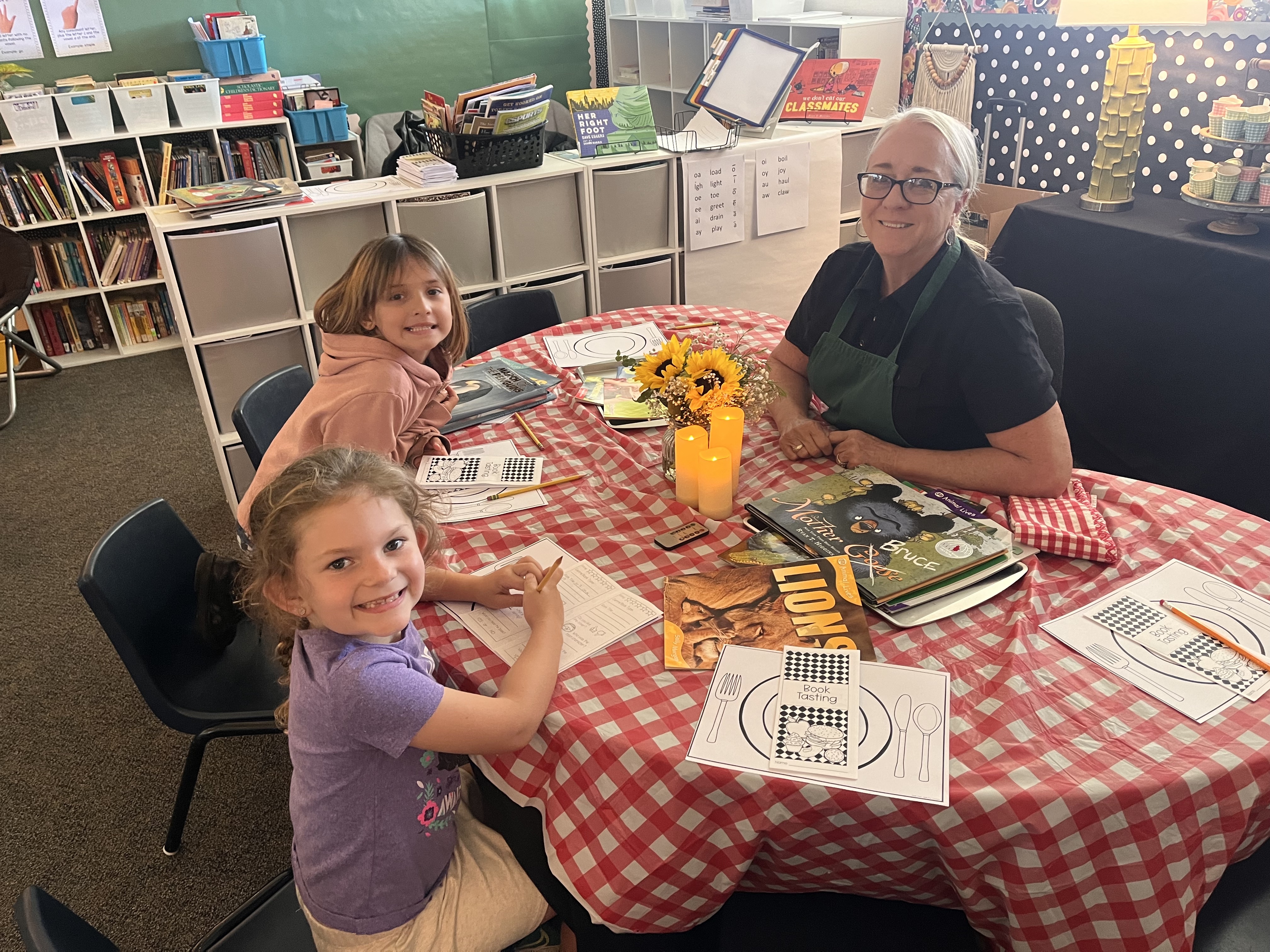 1st grade at book tasting event