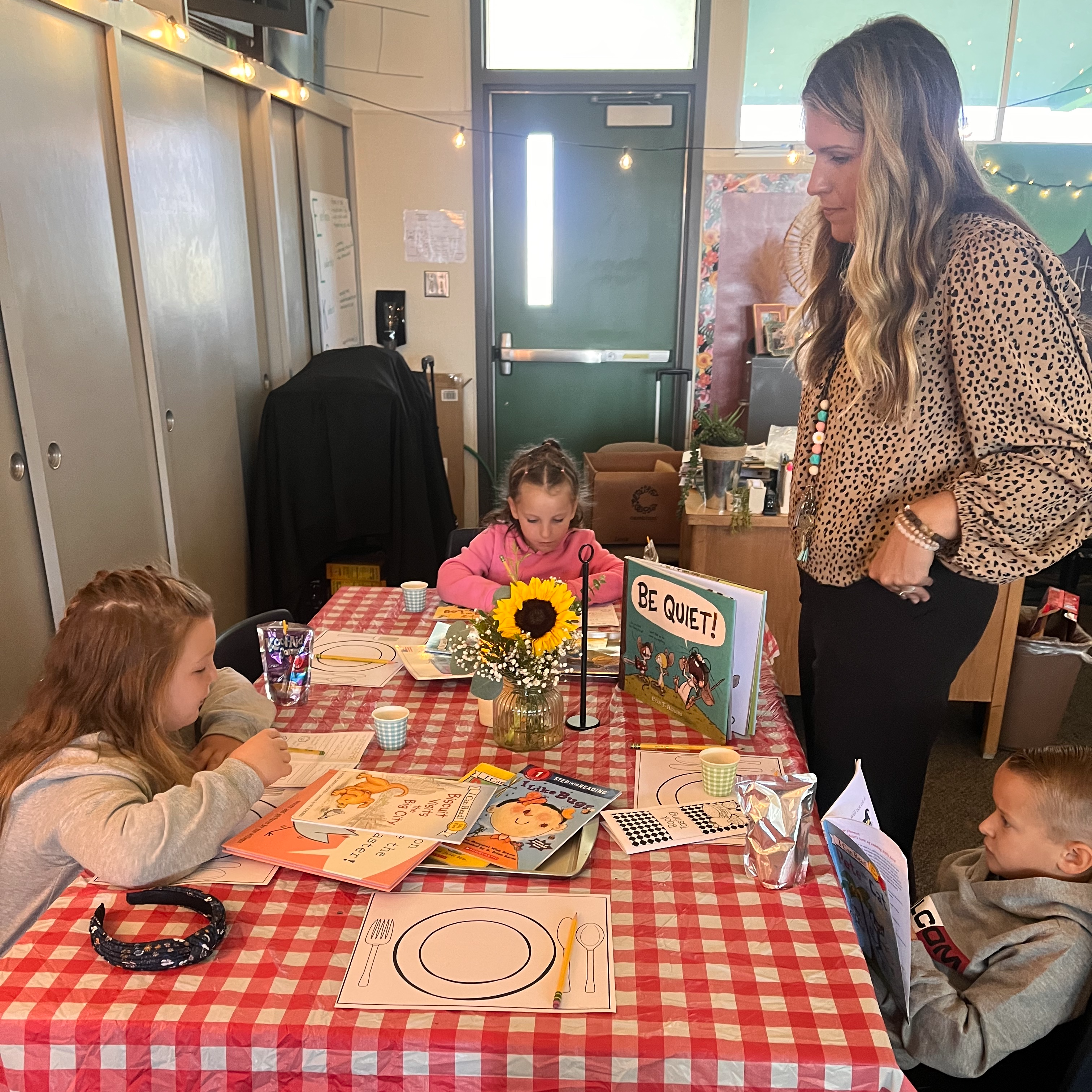 1st grade at book tasting event