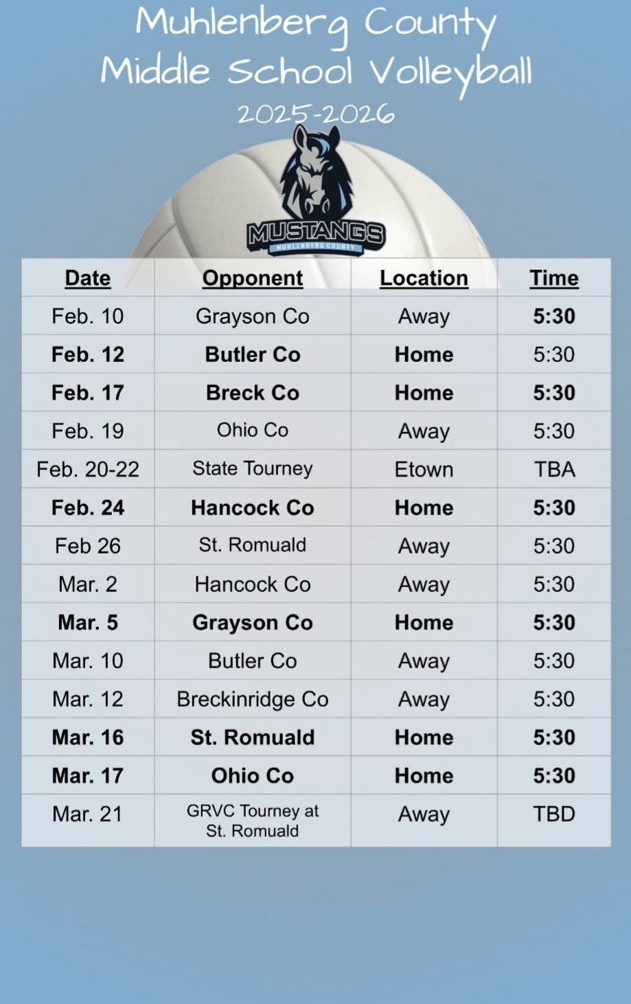 updated schedule 3/4/26