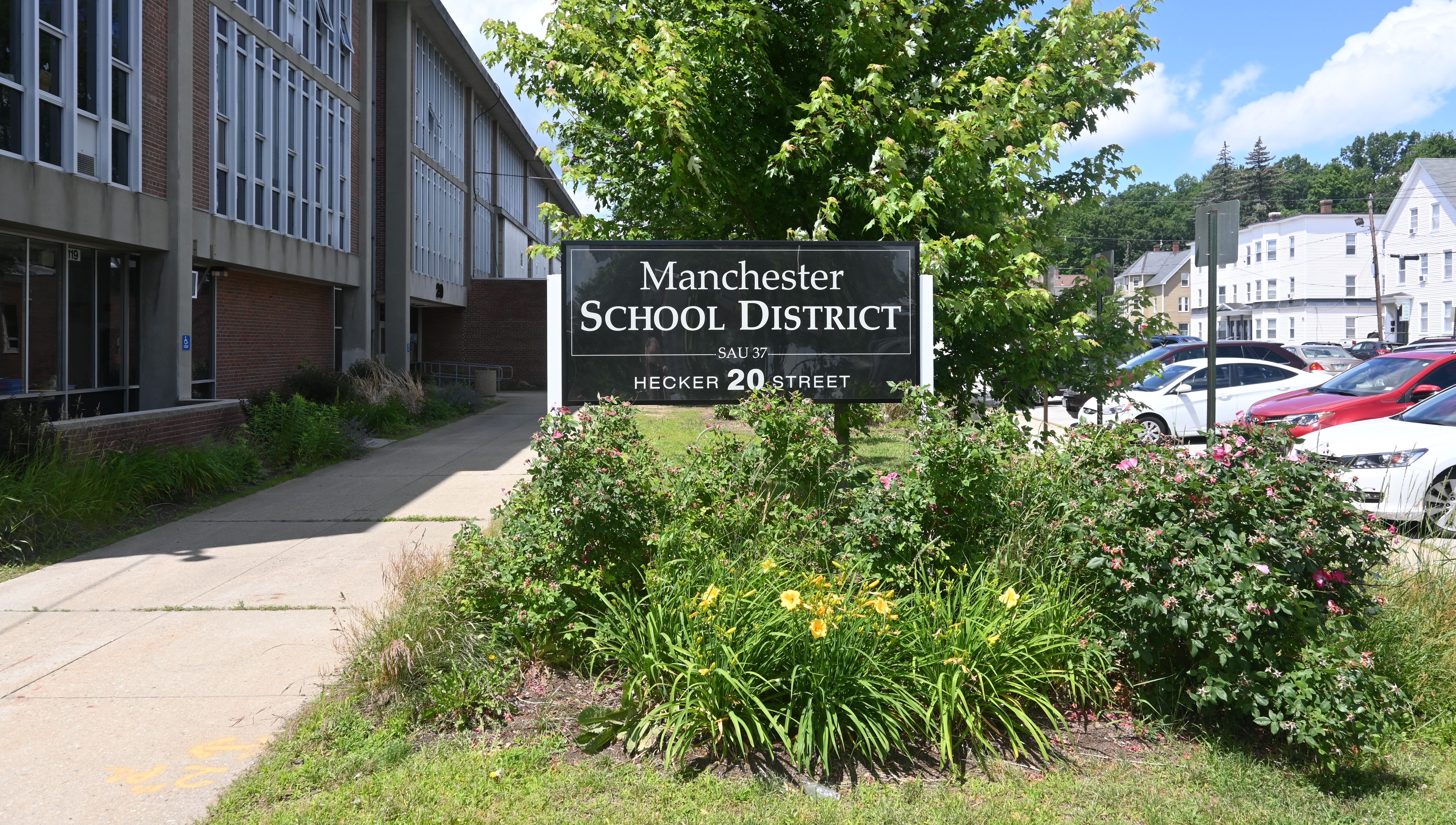 Manchester School District office sign 20 Hecker Street