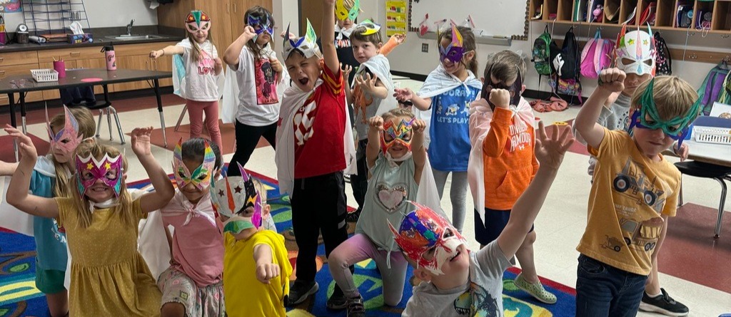 kindergarten students dressed up as superheroes