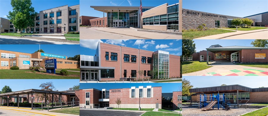 Collage of the Unit 4 school buildings
