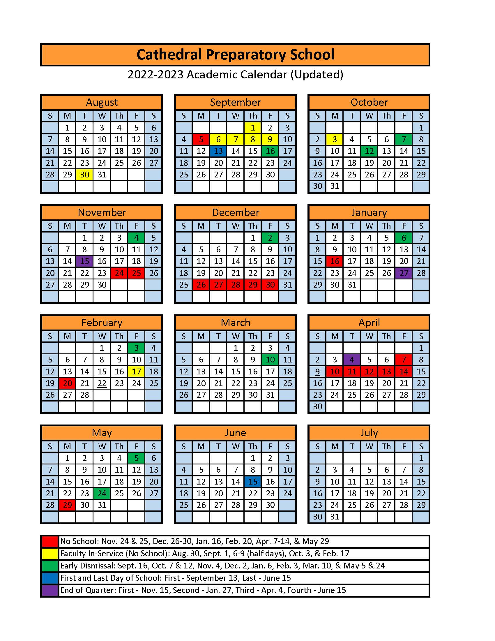 School Calendar Cathedral Preparatory School