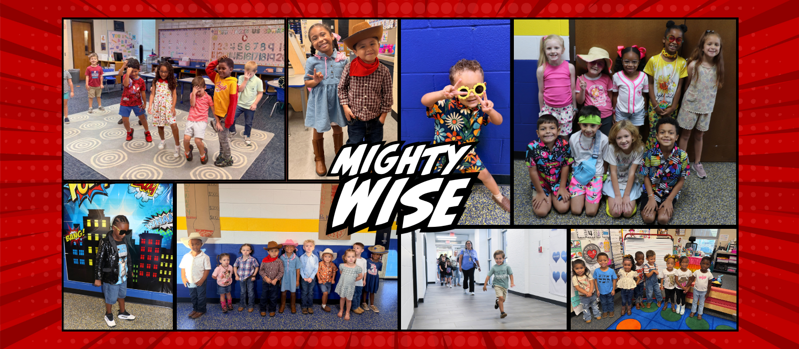 photo collage of students at wise. MIGHT WISE is written in the middle