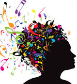 Music notes flying from woman's silhouette