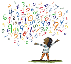 Numbers flying girl, smiling drawing