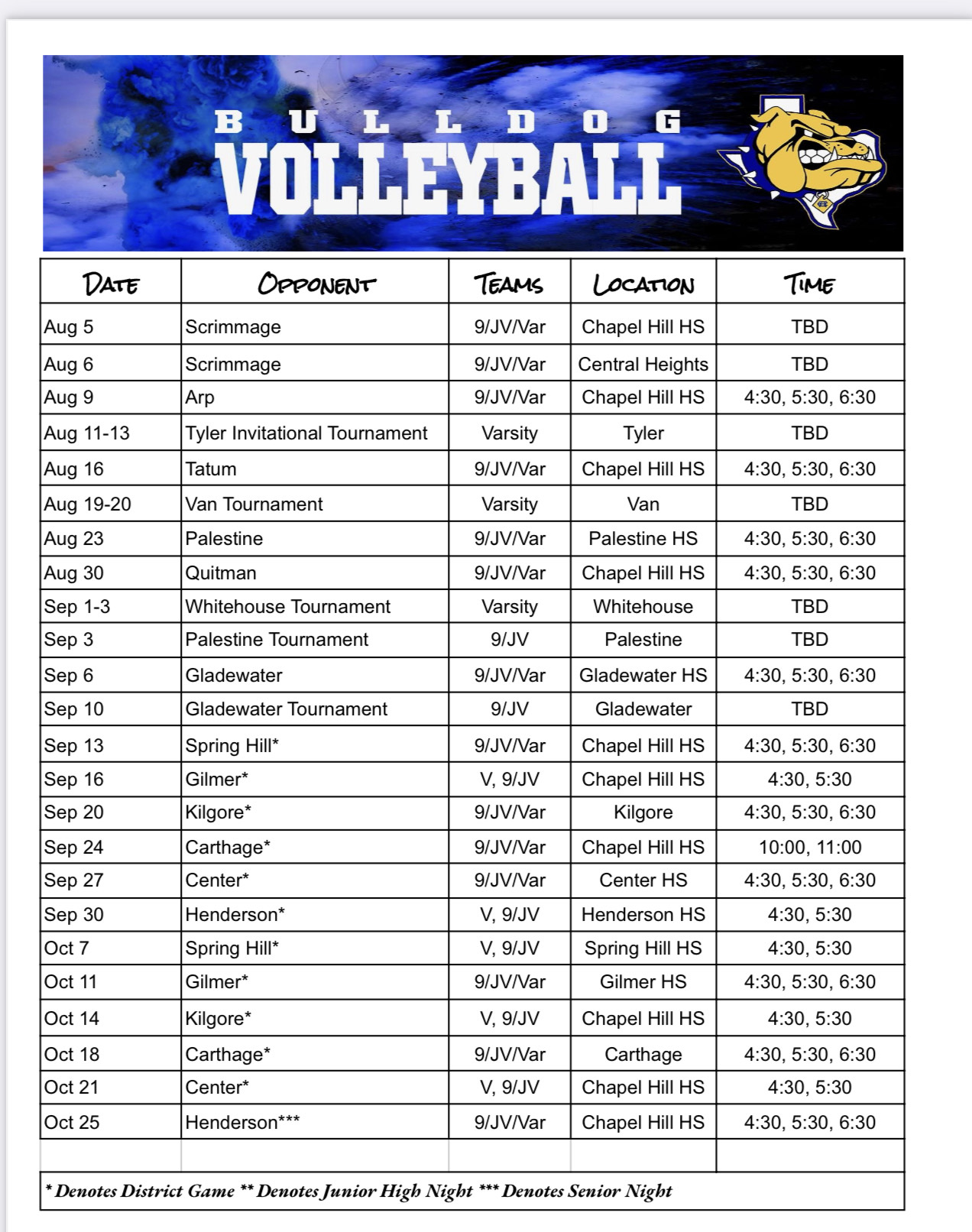 Volleyball Schedule