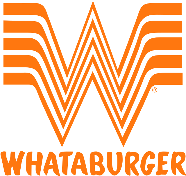 The Whataburger logo features a stylized "W" with orange waves on a black background, accompanied by the word "Whataburger" in orange.