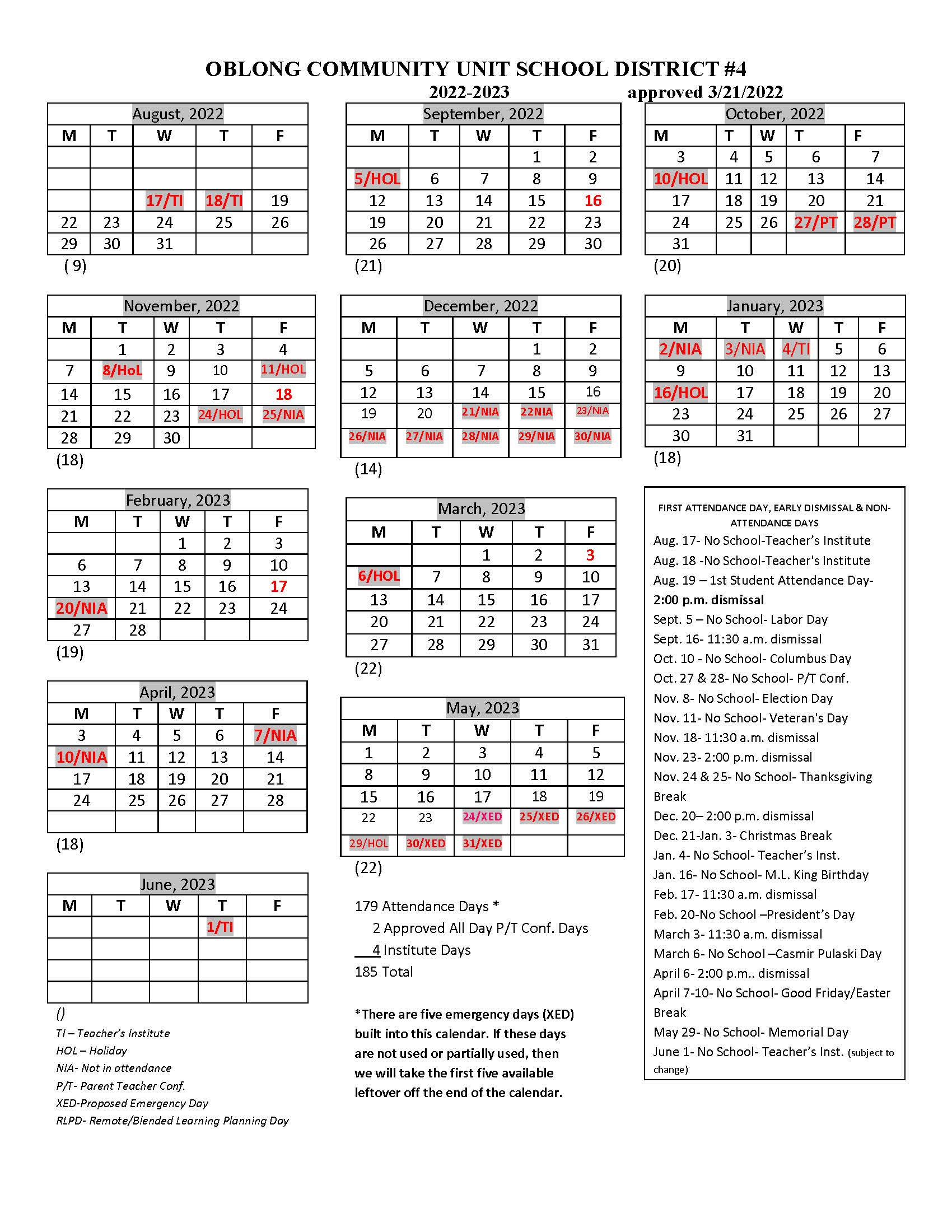 District Calendar Page 1 