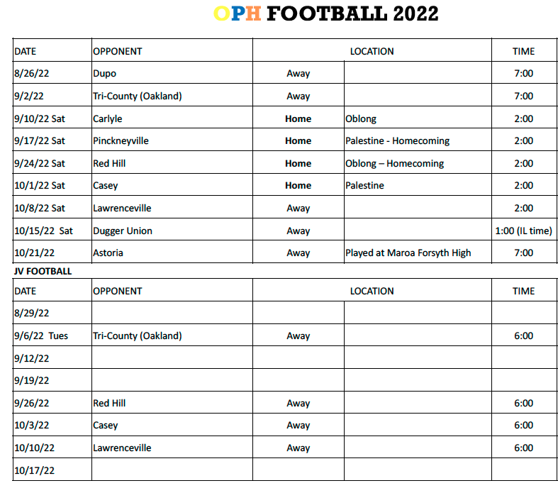 High School Football Schedule
