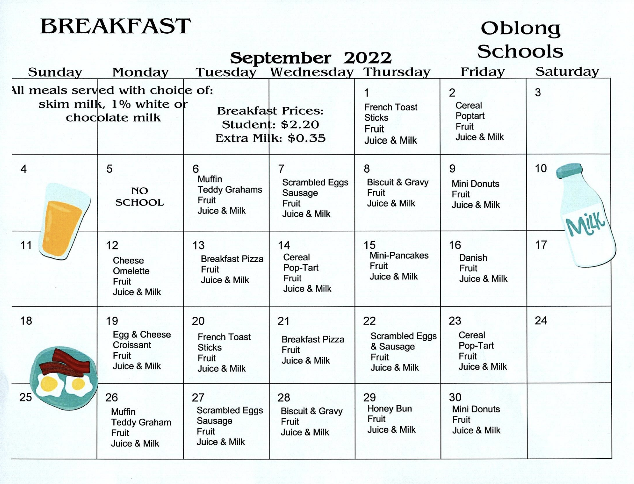 September Breakfast Menu Image