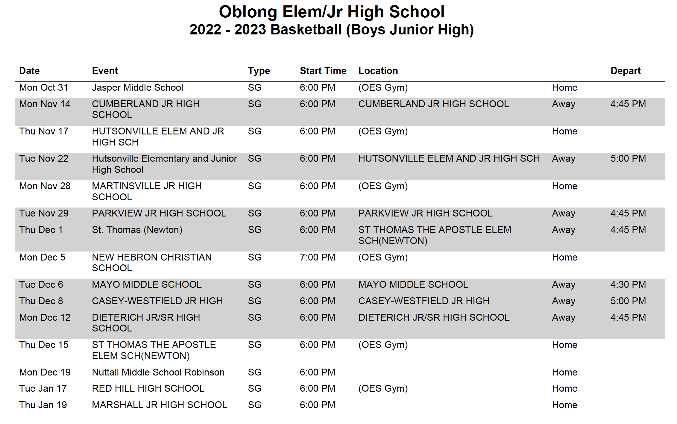 JH Sports Schedules Oblong CUSD 4 JH Sports Schedules Oblong CUSD 4