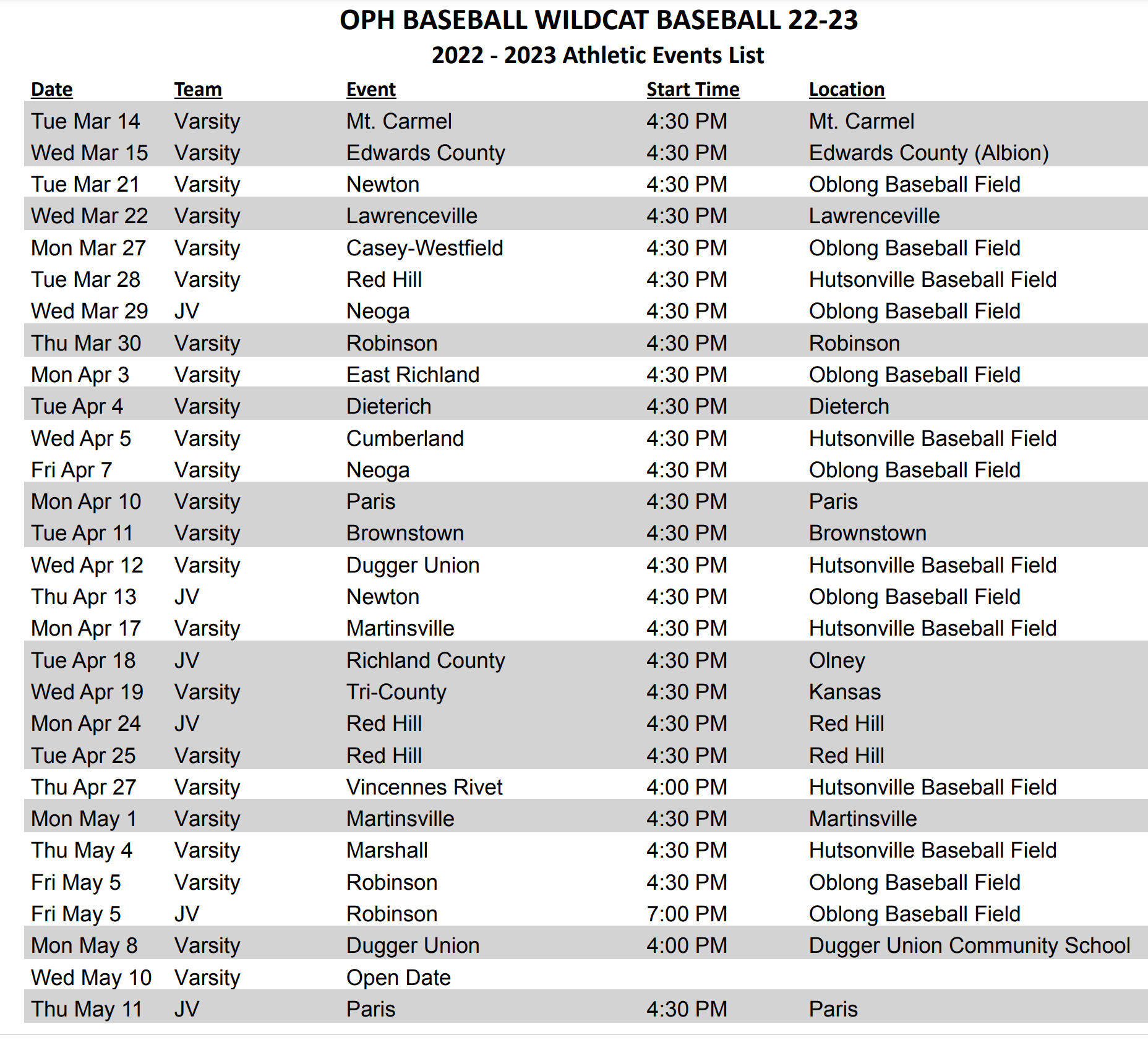 High School Sports Schedule and Information | Oblong CUSD #4