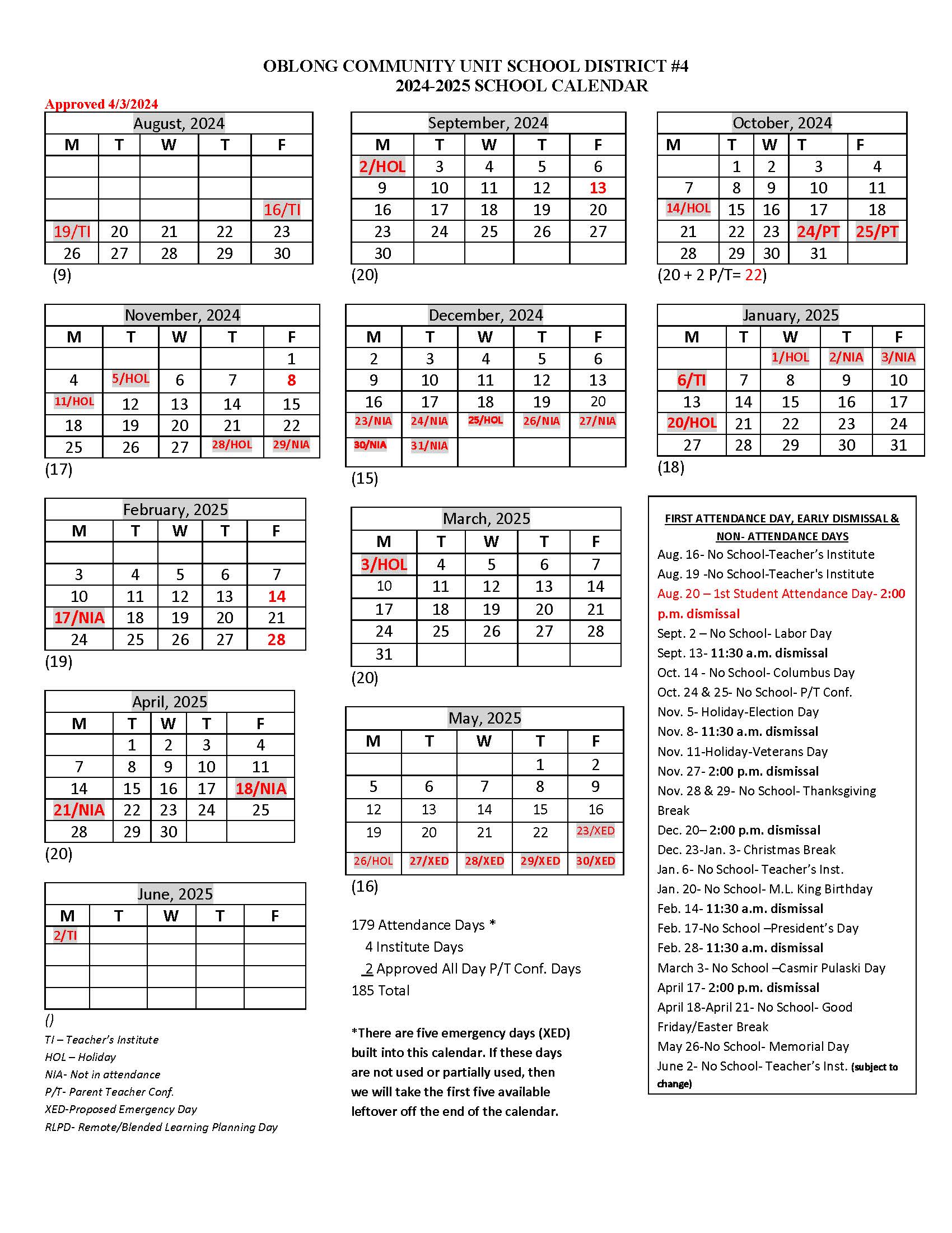 2024-25 school calendar