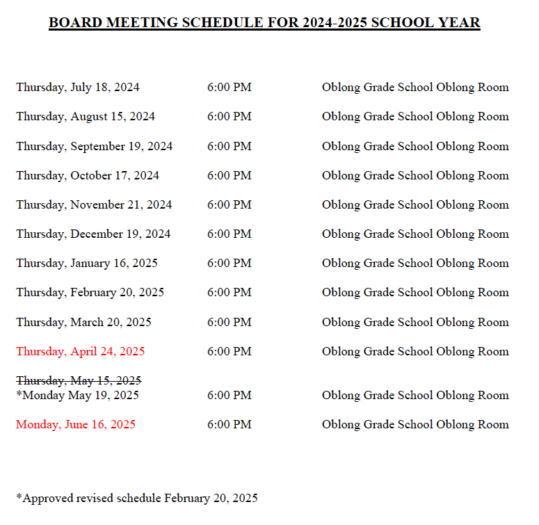 2025-2026 board meeting dates and times