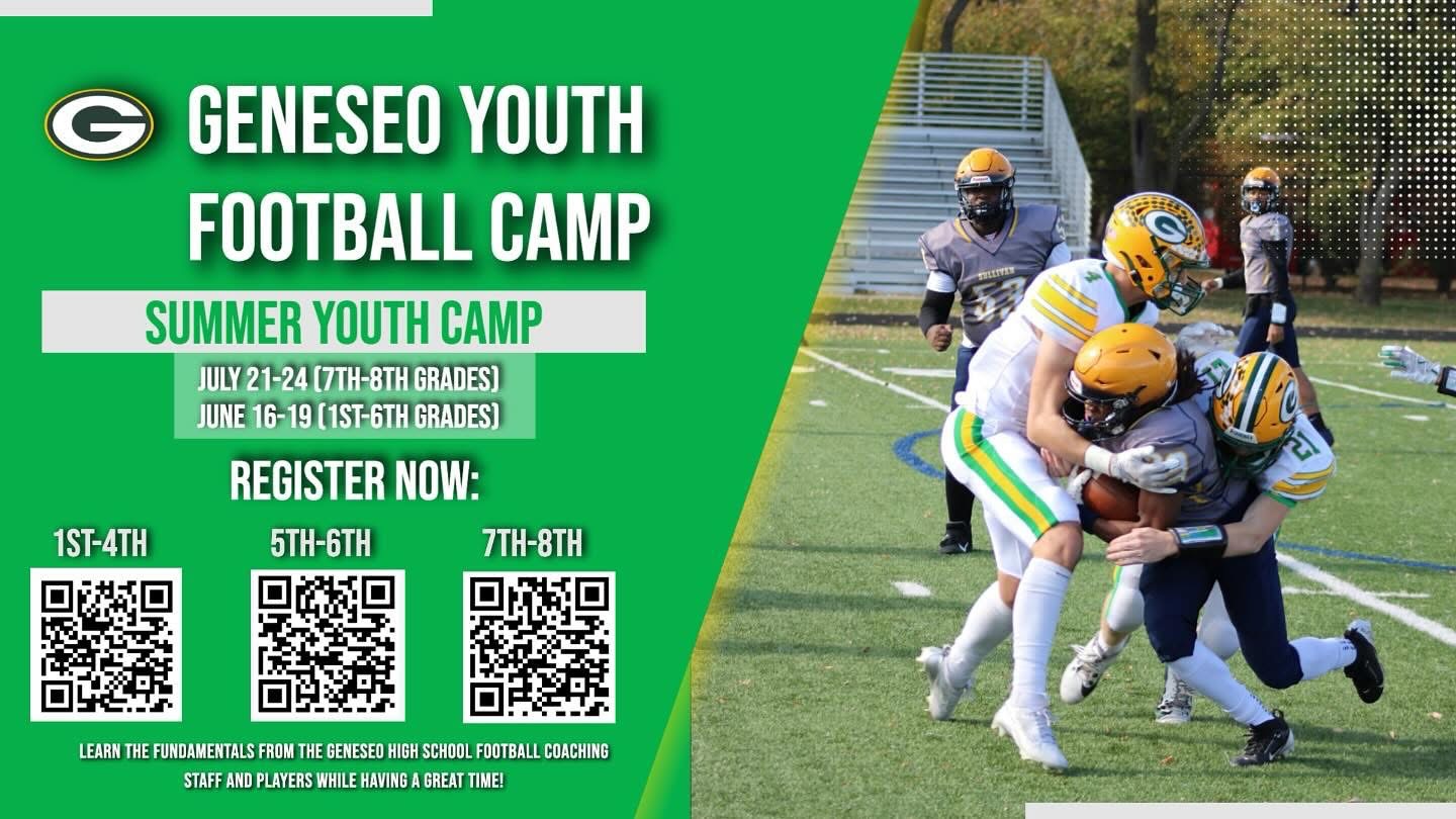 Geneseo High School's football program will host three summer camps for 1st through 8th graders.
