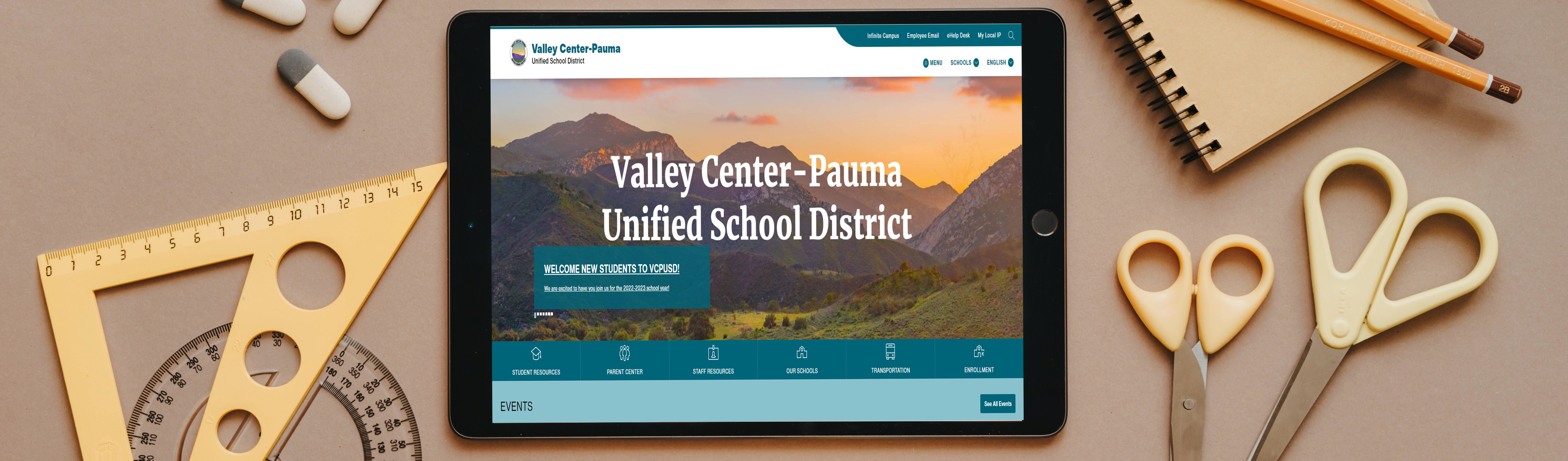 School supplies and iPad with Valley Center Pauma District Main Site