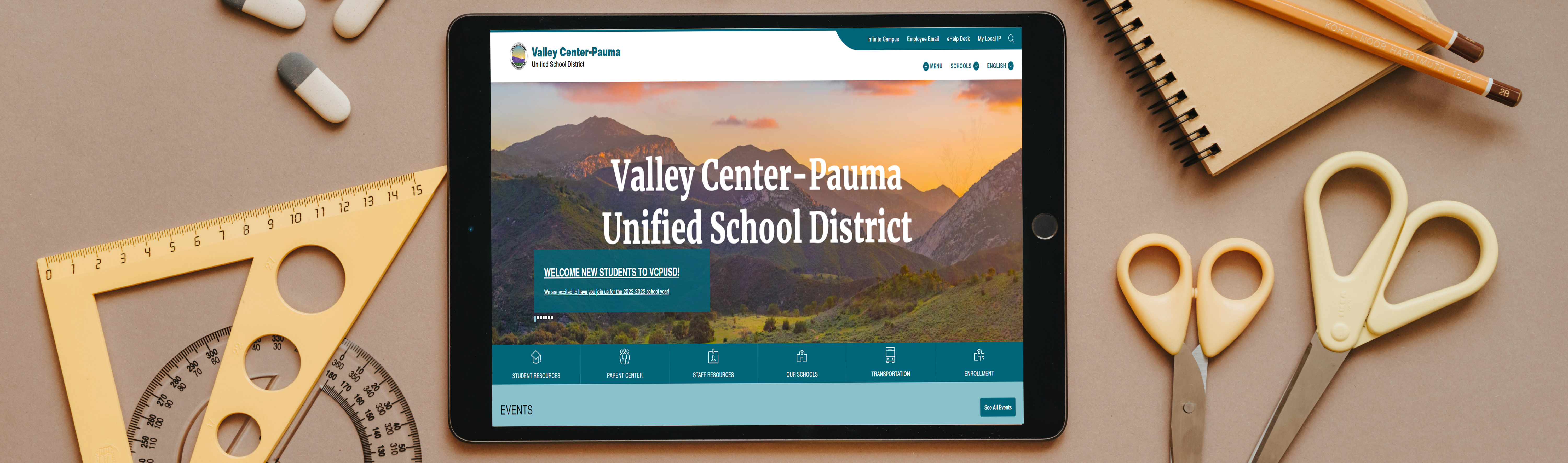 School supplies and iPad with Valley Center Pauma District Main Site