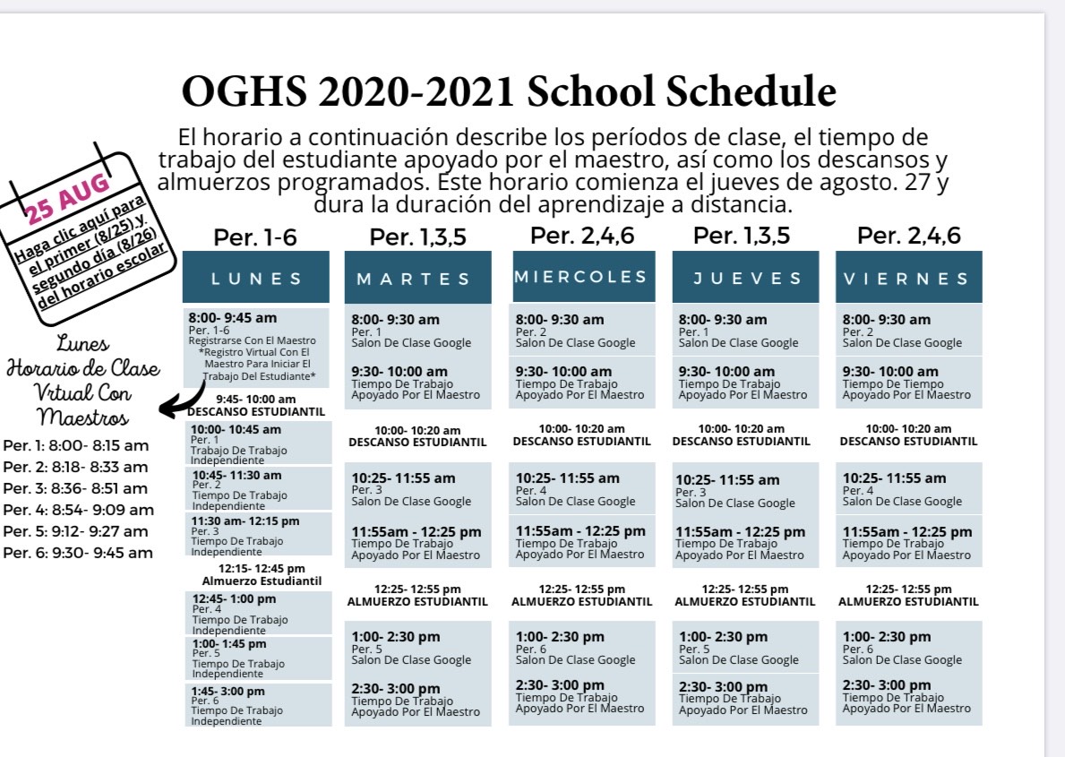OGHS 2020-2021 School Schedule