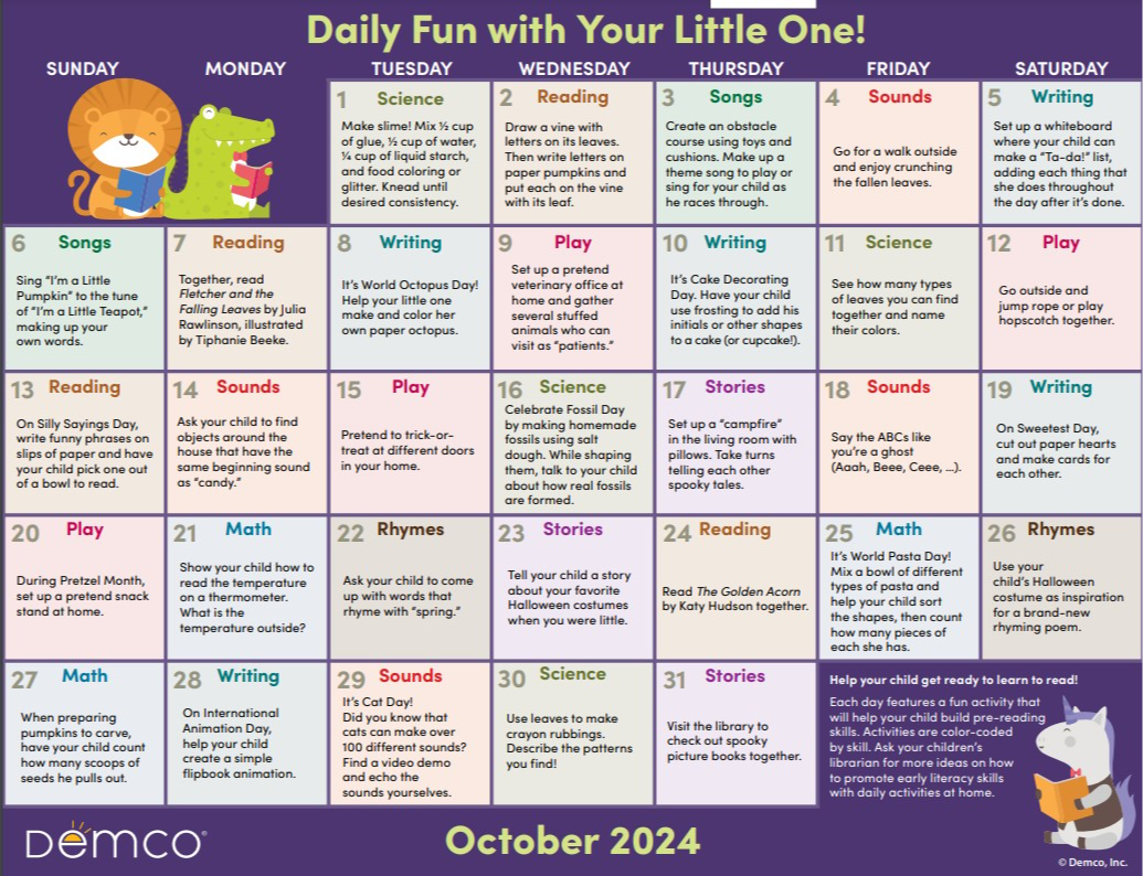 oct early lit calendar