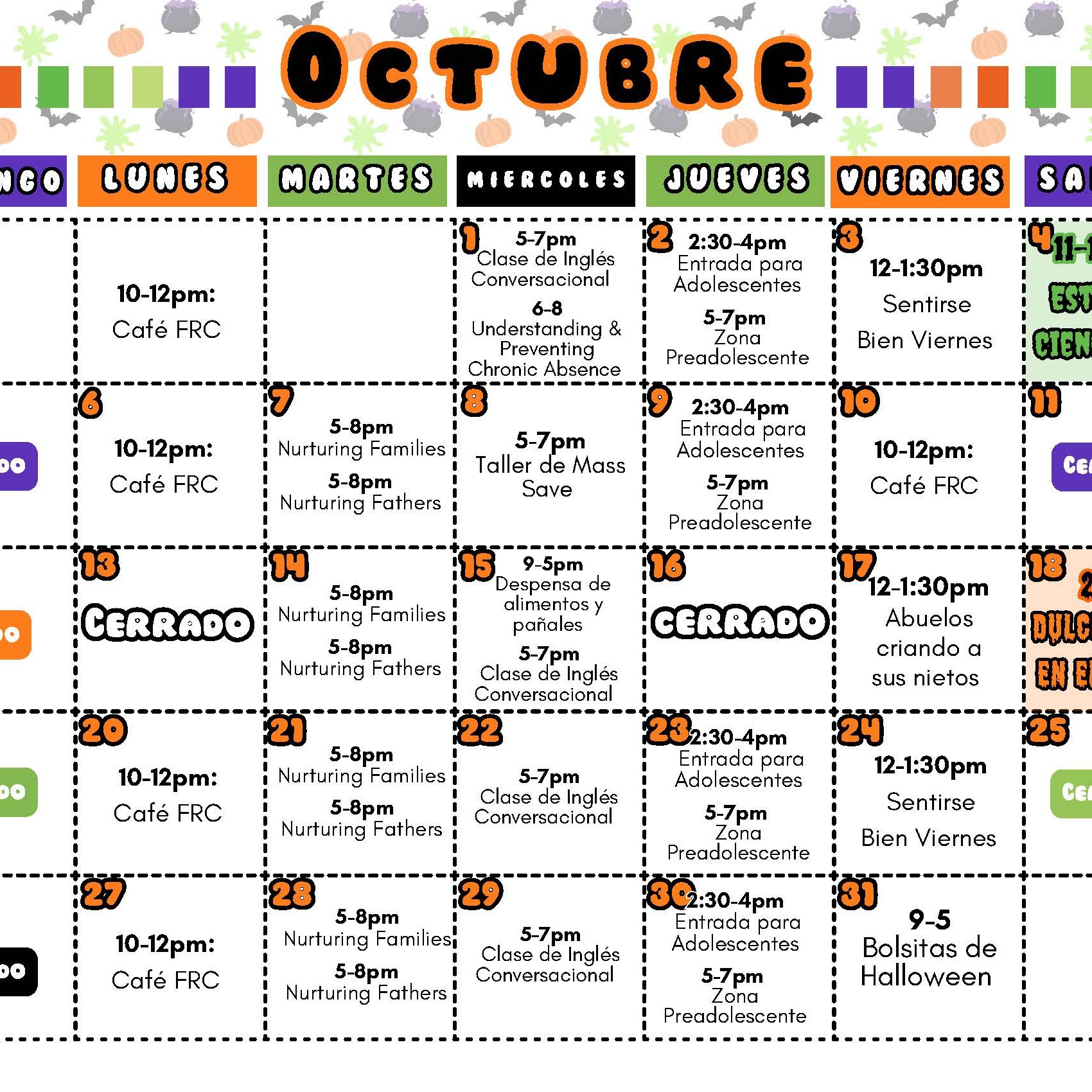 October FRC Calendar 2