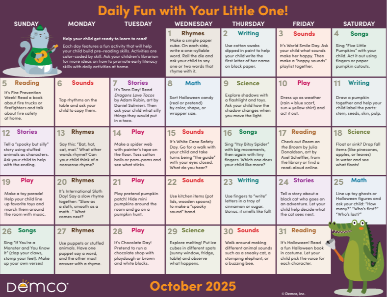 early literacy calendar