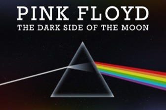 Logo for Pink Floyd's album "The Dark Side of the Moon," featuring a prism casting a rainbow.