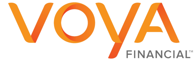 Voya financial logo with orange "voya" text and grey "financial" text