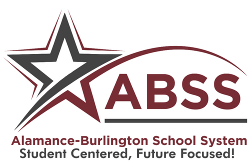 ABSS logo in burgundy and gray with star design and text ABSS Alamance-Burlington School System Student Centered, Future Focused!