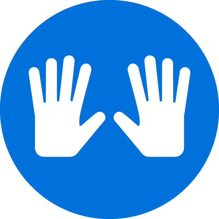White hands on top of a blue circle