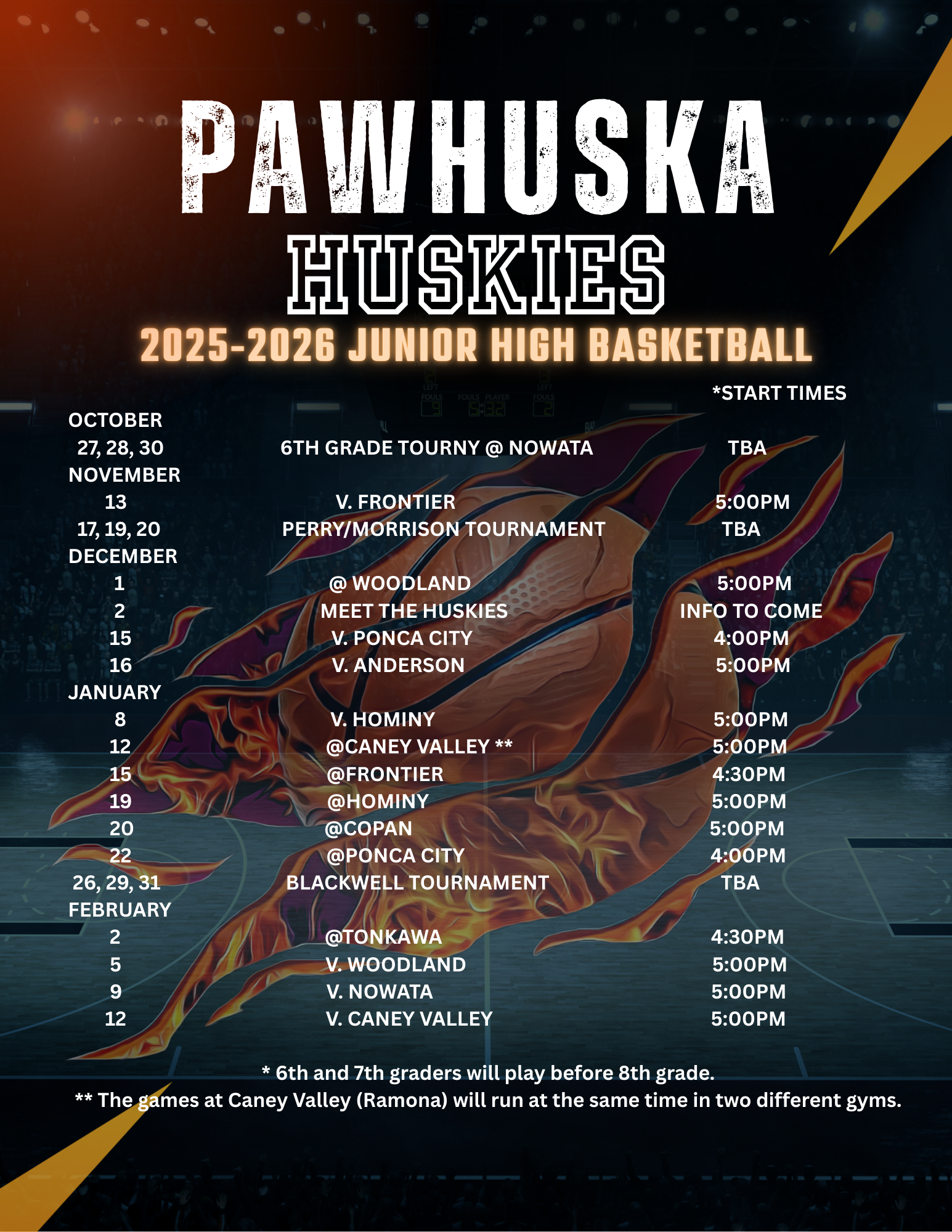 jr. high girls schedule