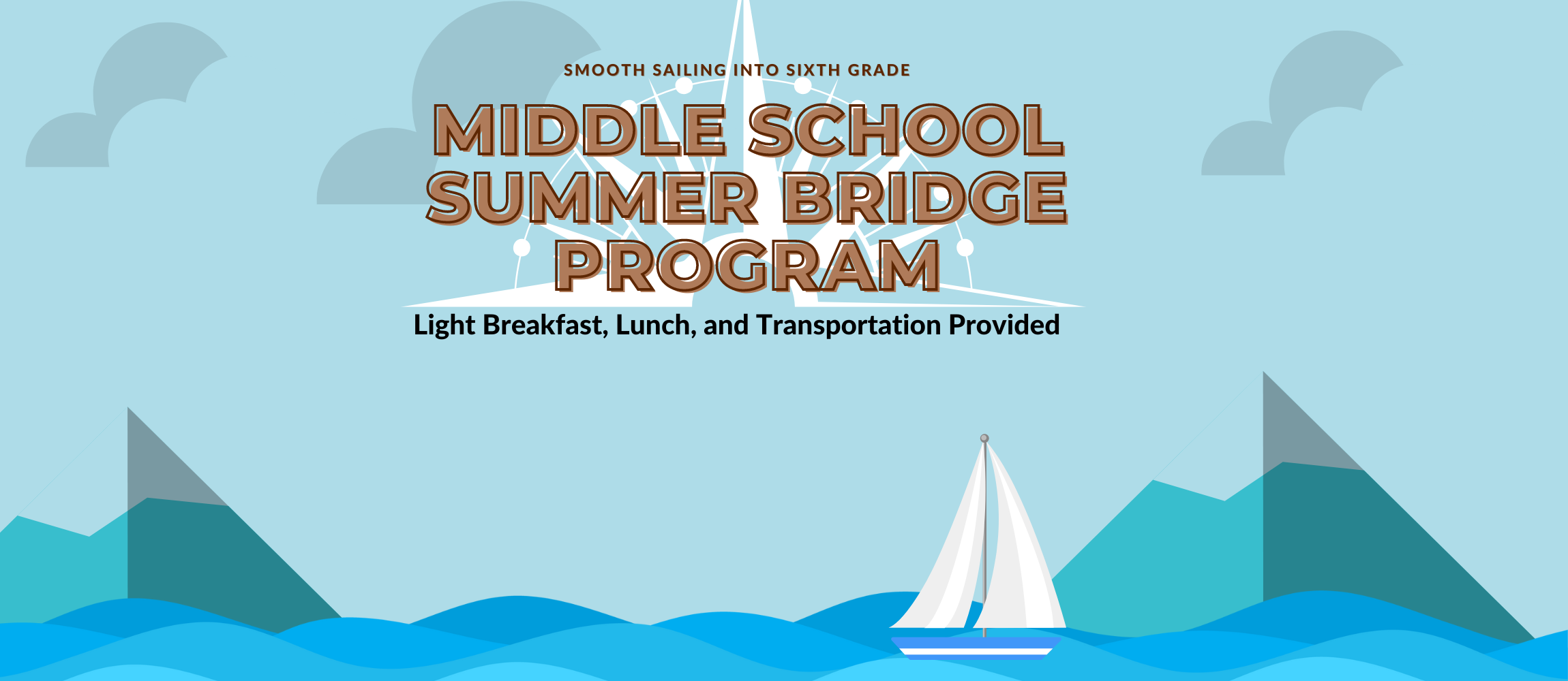 Middle School Summer Bridge Program website banner with nautical theme