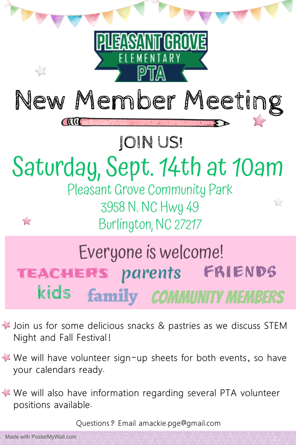 New Member Meeting- Saturday, September 14  10 am Pleasant Grove Community Park