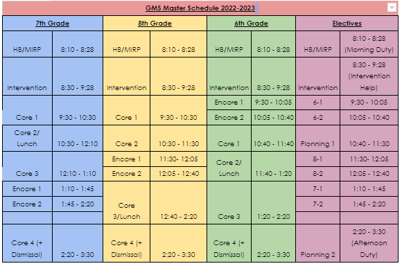 Daily Schedule: GMS 2021-2022