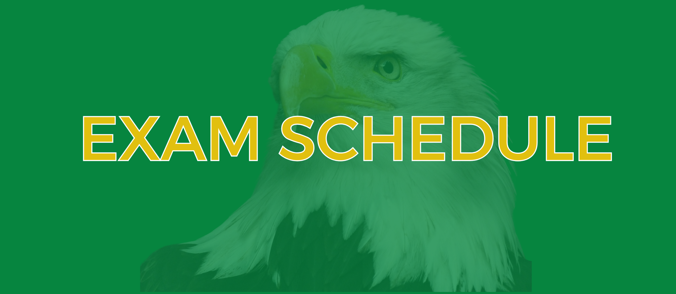 Green Banner with eagle head. Says Exam Schedule