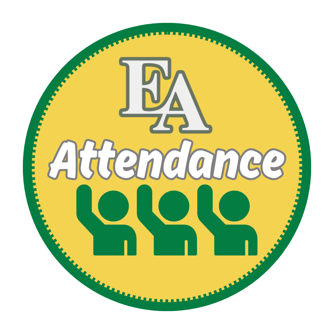 Round graphic with cartoon figures. Says EA Attendance