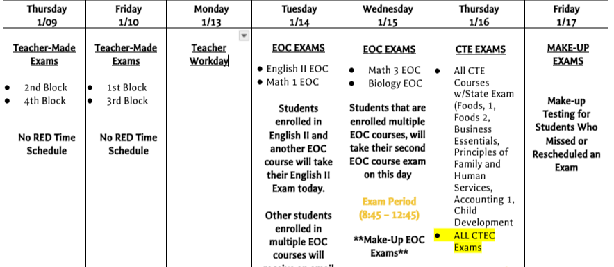 Fall Exam Schedule