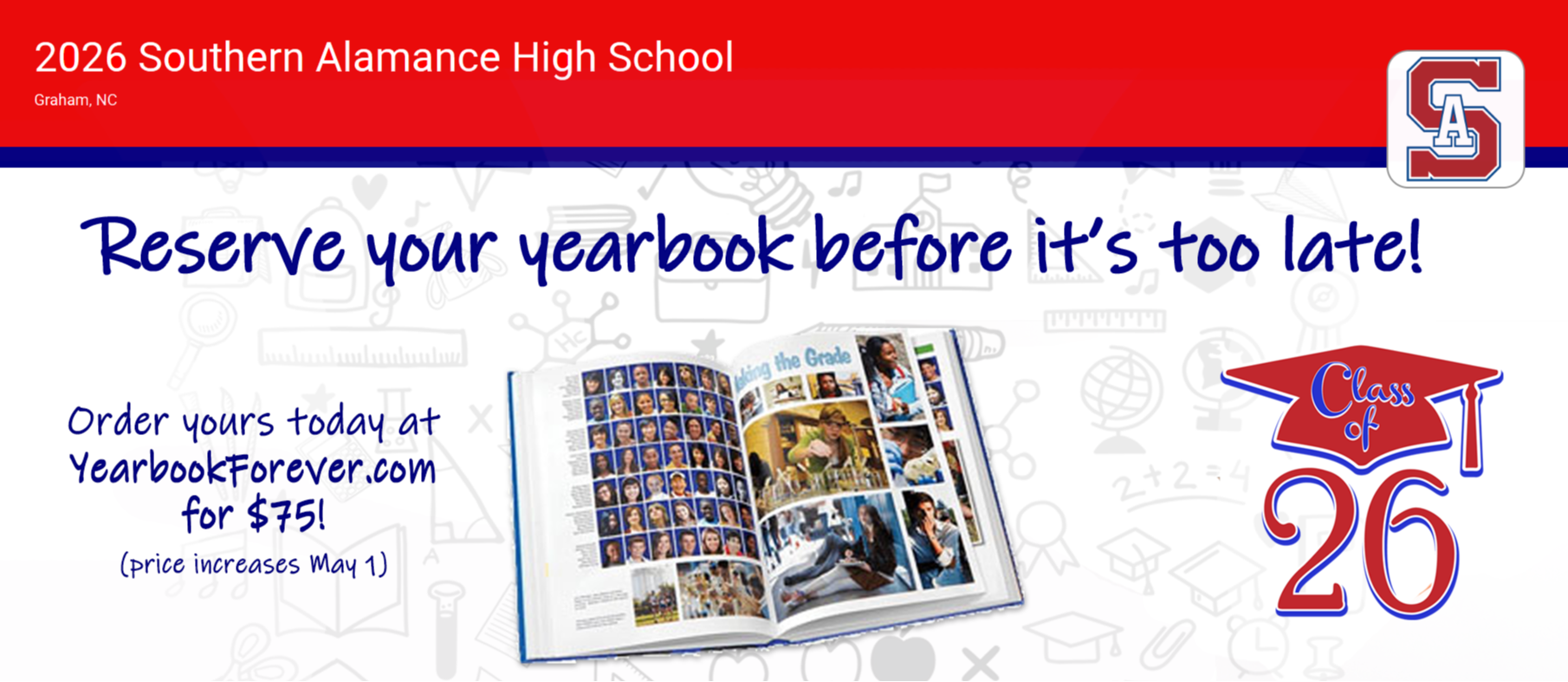 yearbook sales banner - now $75 until May 1