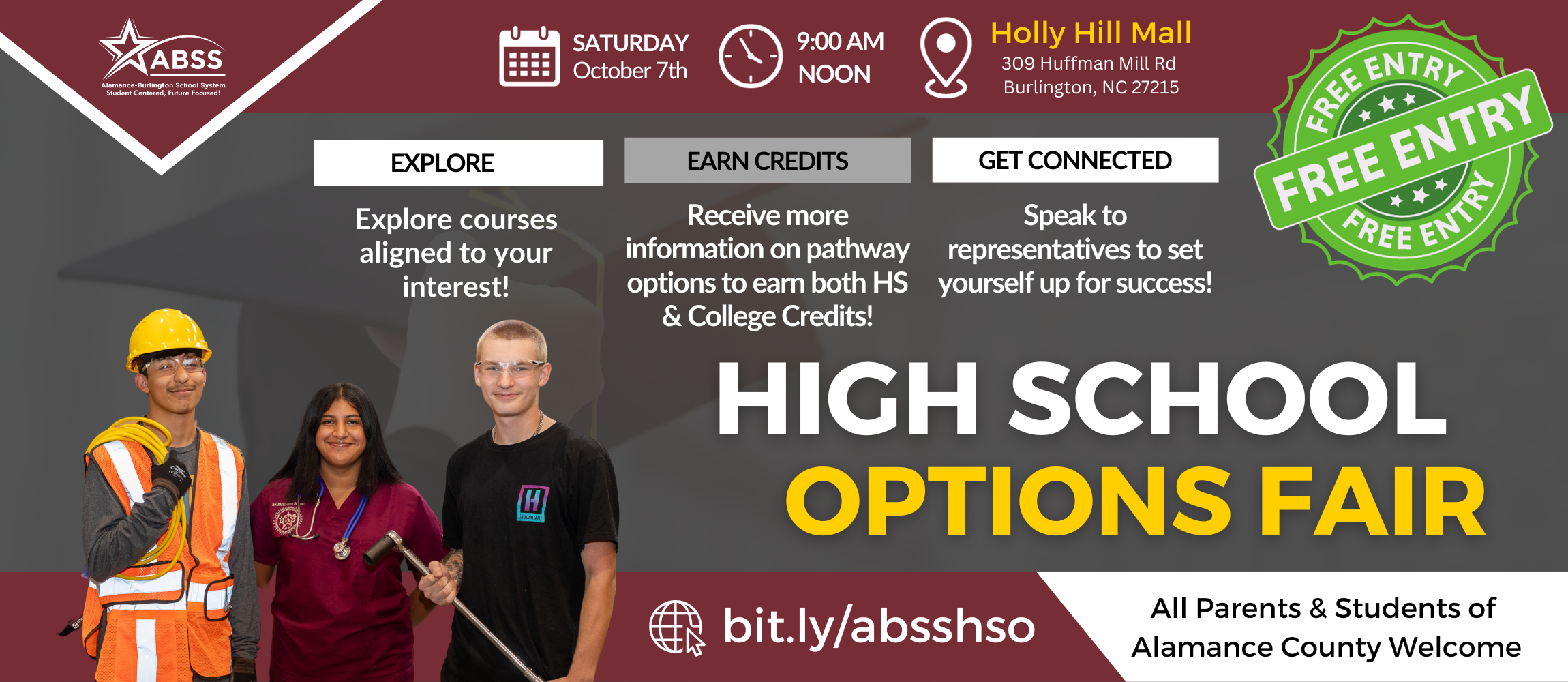 High School Options Fair banner with location, date, and time